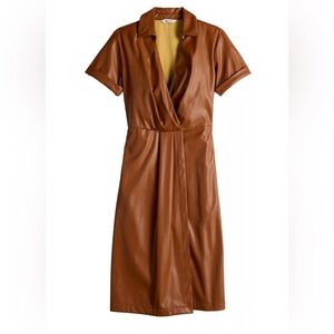 NEW Women's Nine West Faux-Leather Midi Dress medium 8 10 mid length milk choco
